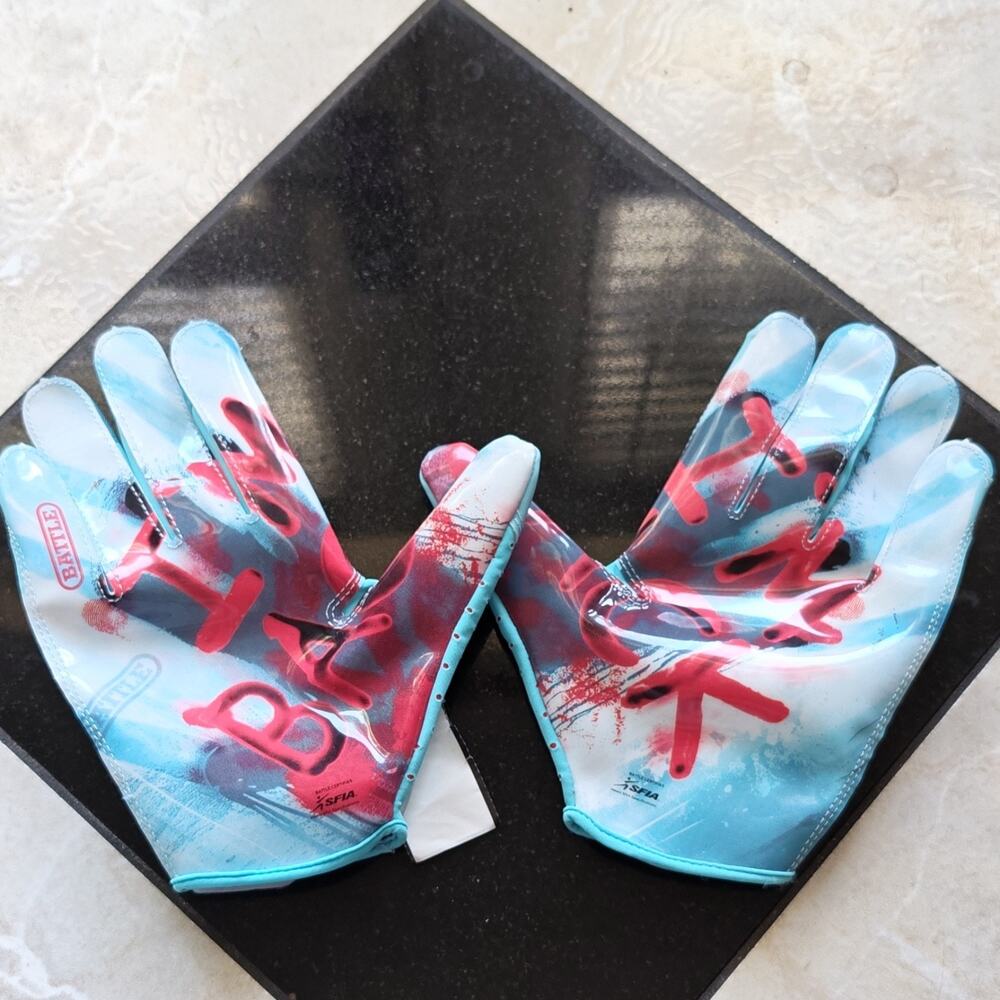 Battle Doomsday Football Gloves Blue/Red/White Unisex Adult Size L Pair